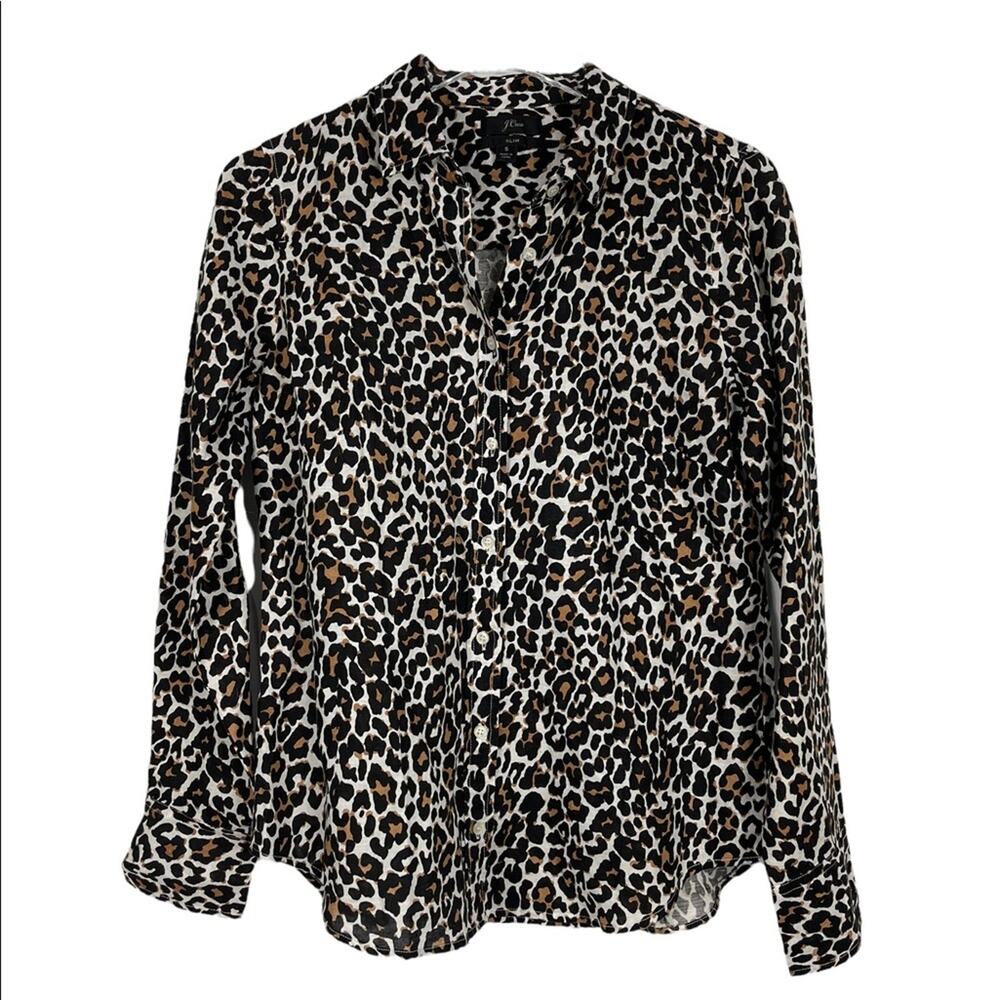 J. Crew Linen Blend Leopard Print Button Front To… - image 2